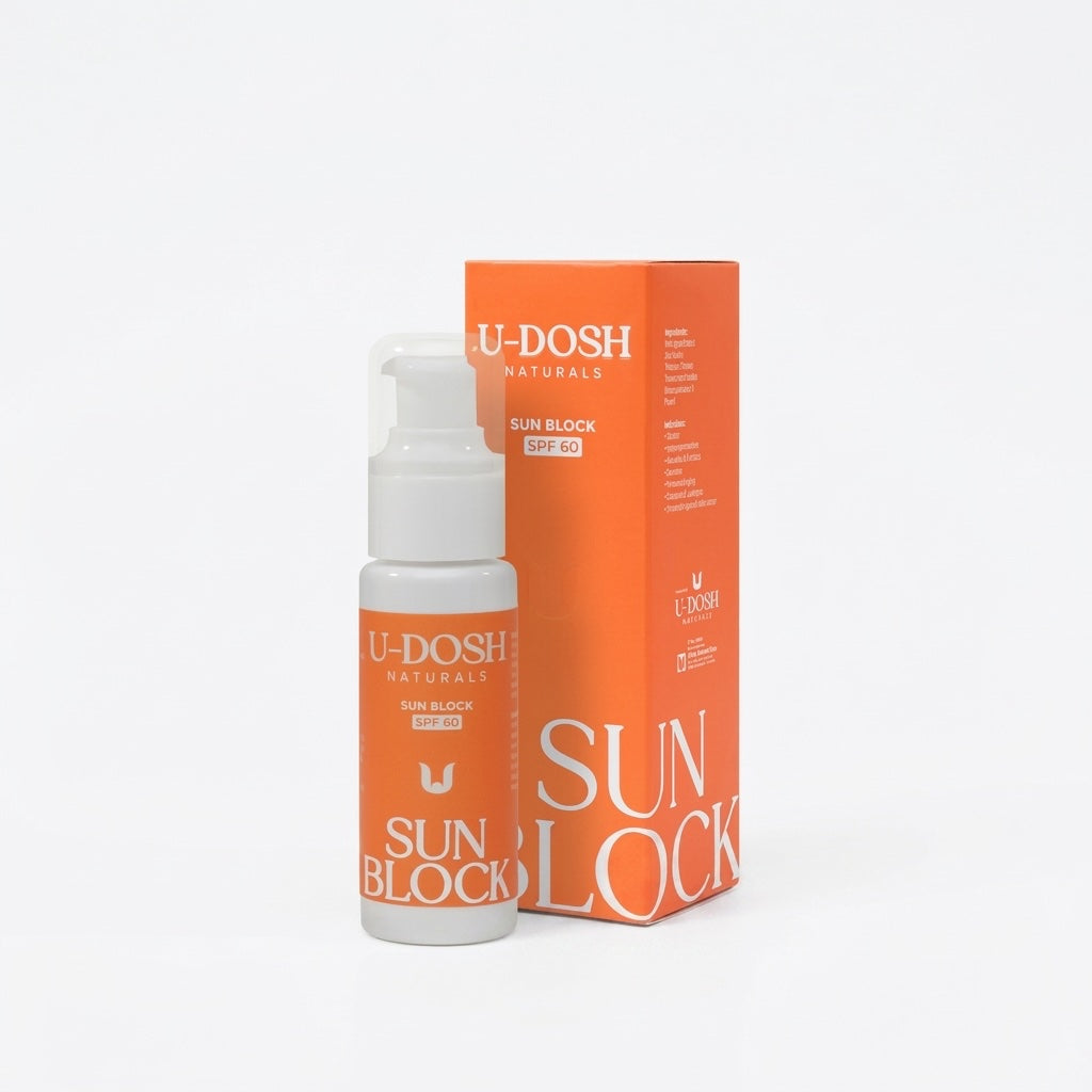 Udosh Sun Block SPF 60 bottle and packaging